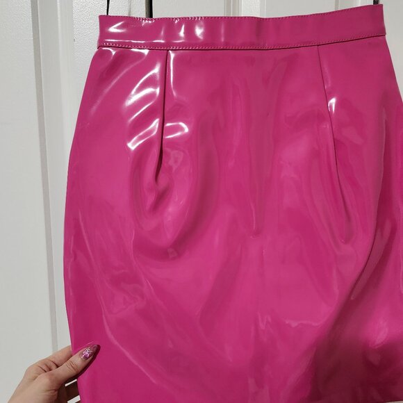 Barbie core Pink Vinyl Pencil Skirt with Silver Hardware - Picture 7 of 8